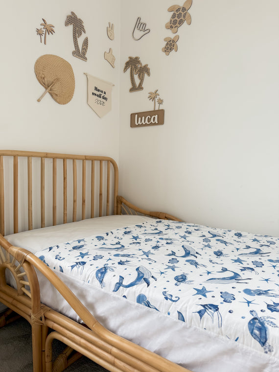 Blue Waterproof Brolly Sheet in Adult Room King Single bed